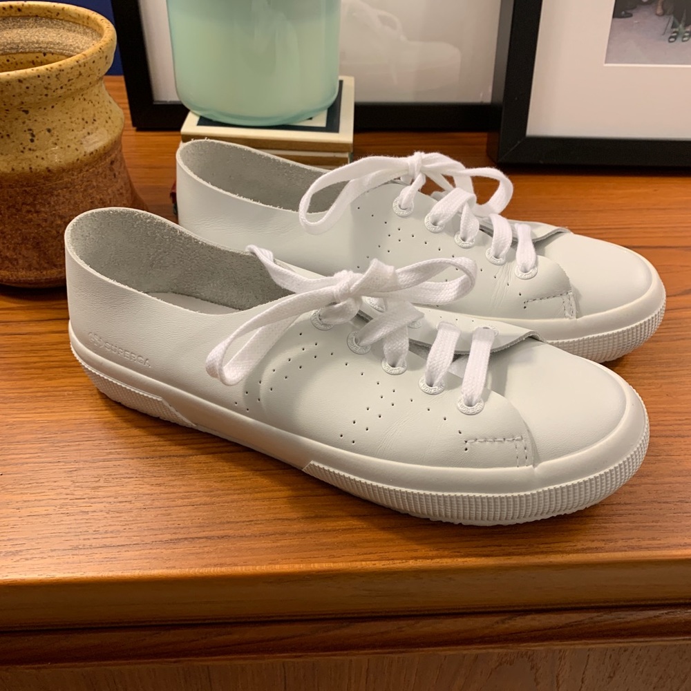 2750 Superga White Rawcut Leather Sneakers